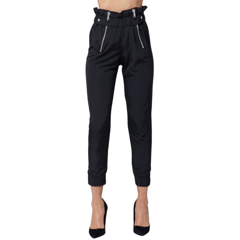 RtA Leon Pants S Black Paperbag Waist Zip Pocket Tapered Ankle Snap Nylon Jogger
